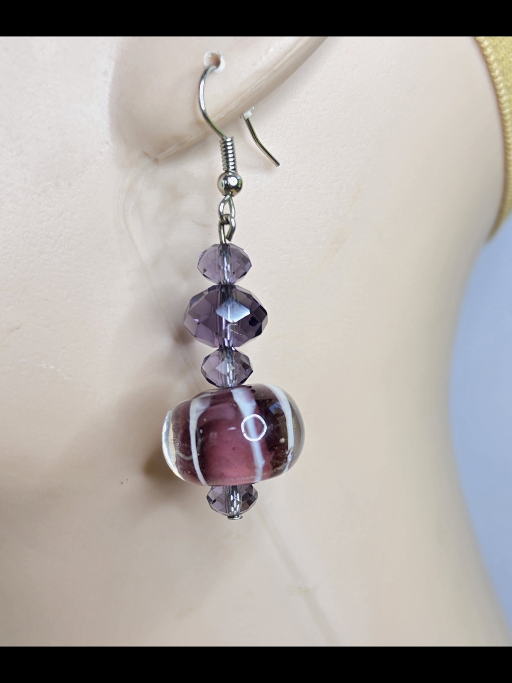 Glass Bead Drop Earrings - Picture 3 of 4